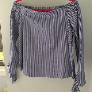 NEVER WORN Off the Shoulder Pinstripe Blouse